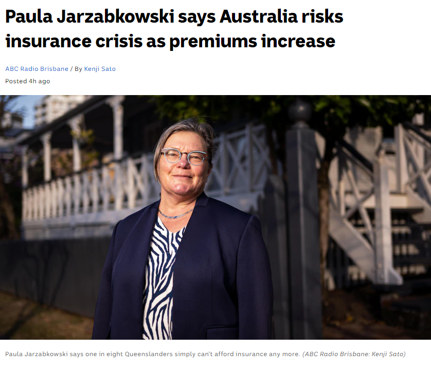 ABC interview with Paula Jarzabkowski on a potential insurance crisis in Australia
