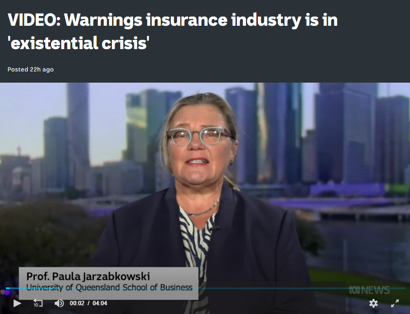 ABC interview with Paula Jarzabkowski on the 'existential crisis' of insurance in Australia